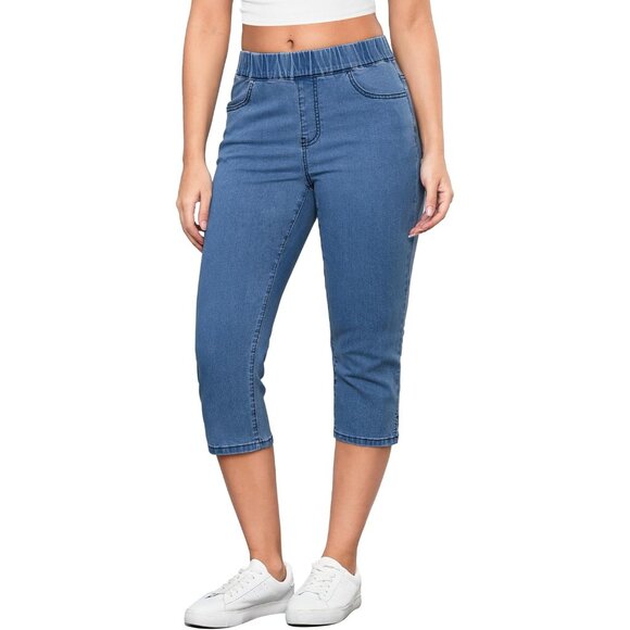 High Waisted Stretchy Denim Capris for Women Size Large Slim Fit Casual - Picture 1 of 7
